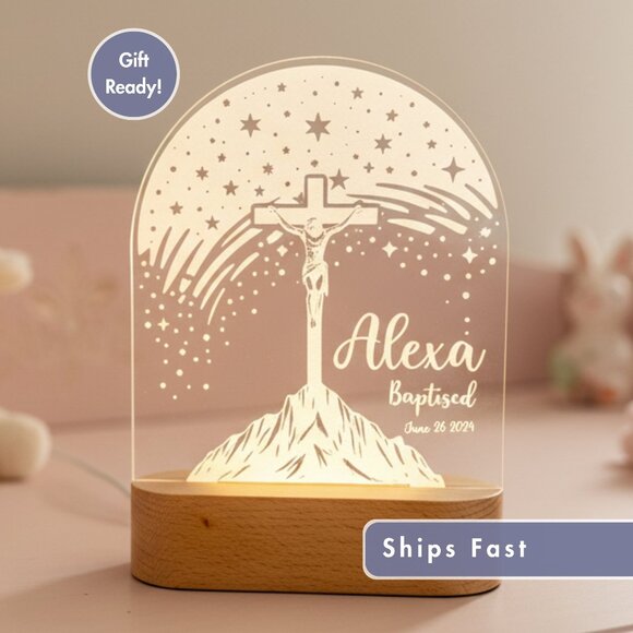 Jesus Christ Night Light – Personalized LED Inspirational Lamp - Picture 1 of 8